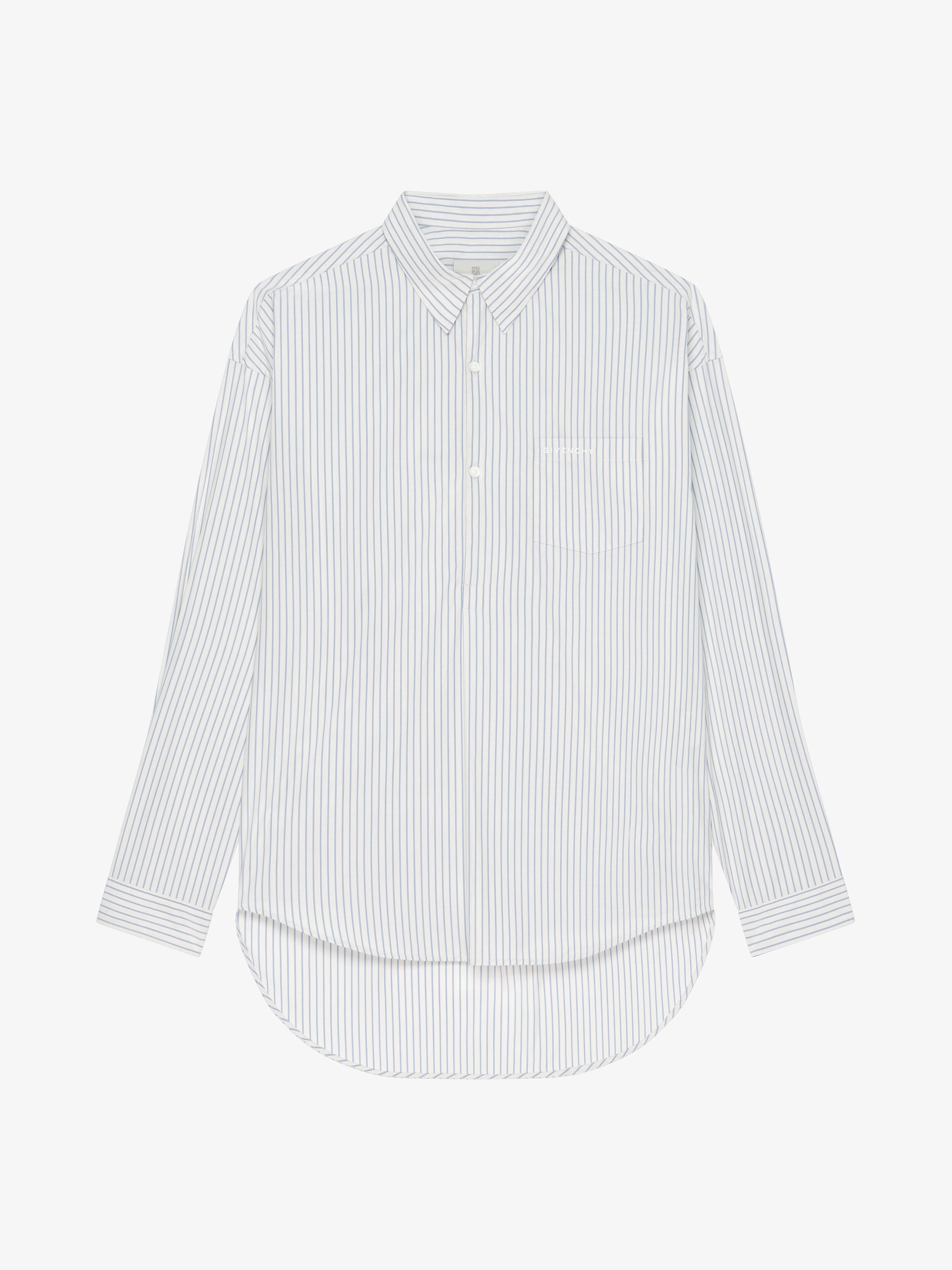 Shop Givenchy Oversized Asymmetrical Striped Shirt In Cotton In Light Blue