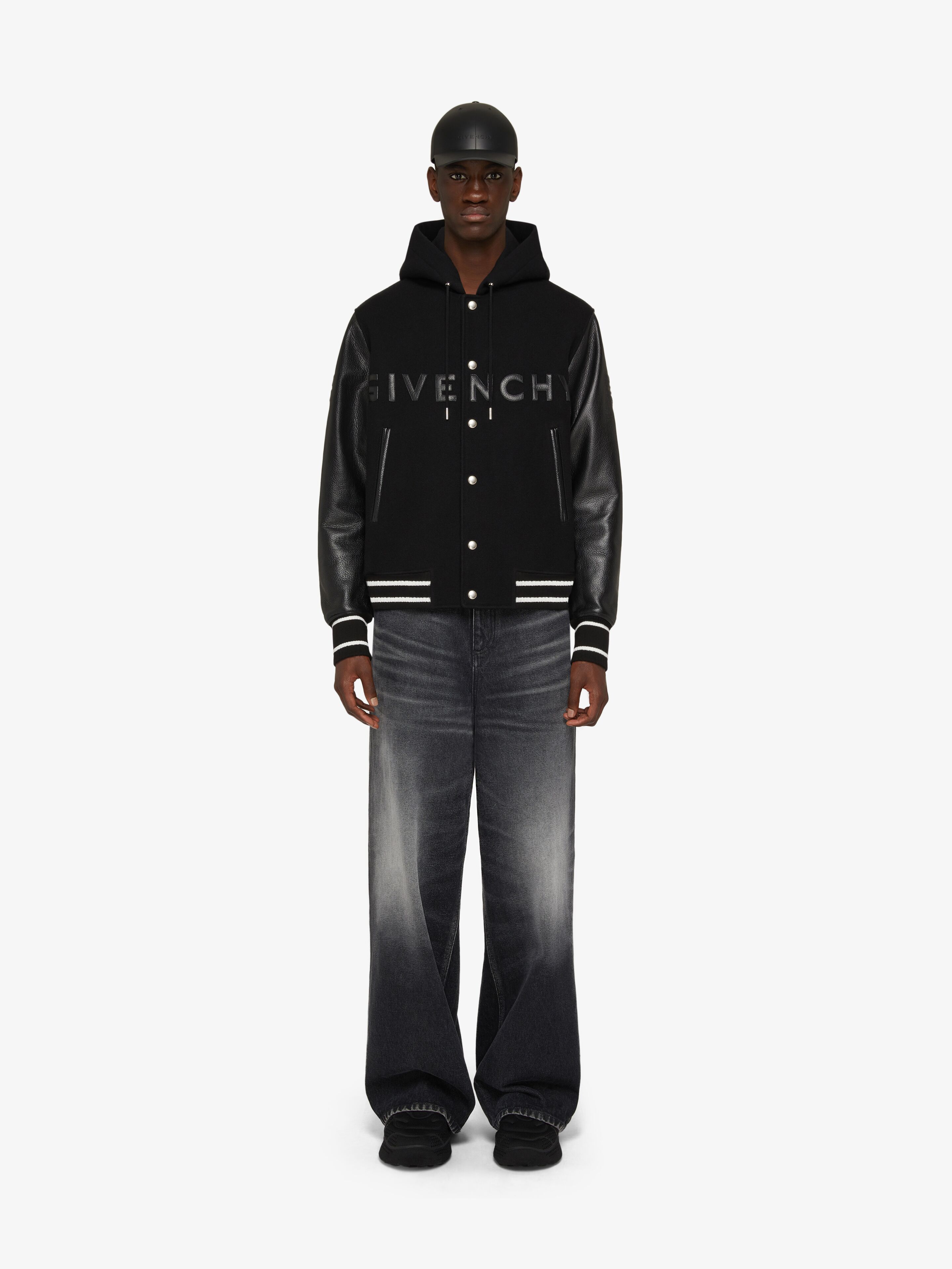 GIVENCHY hooded varsity jacket in wool and leather