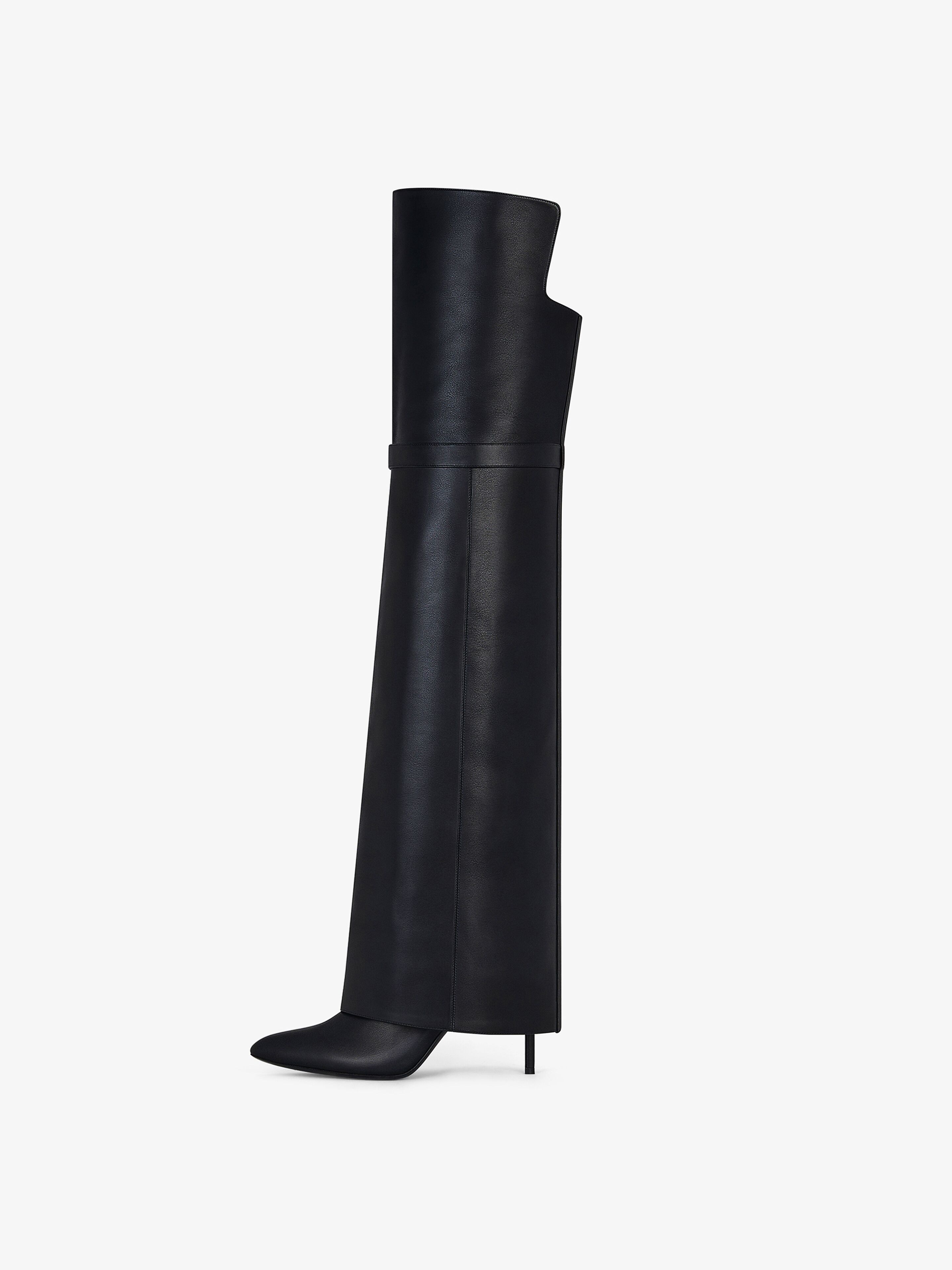 Shark Lock Stiletto over the knee boots in leather in black Givenchy US