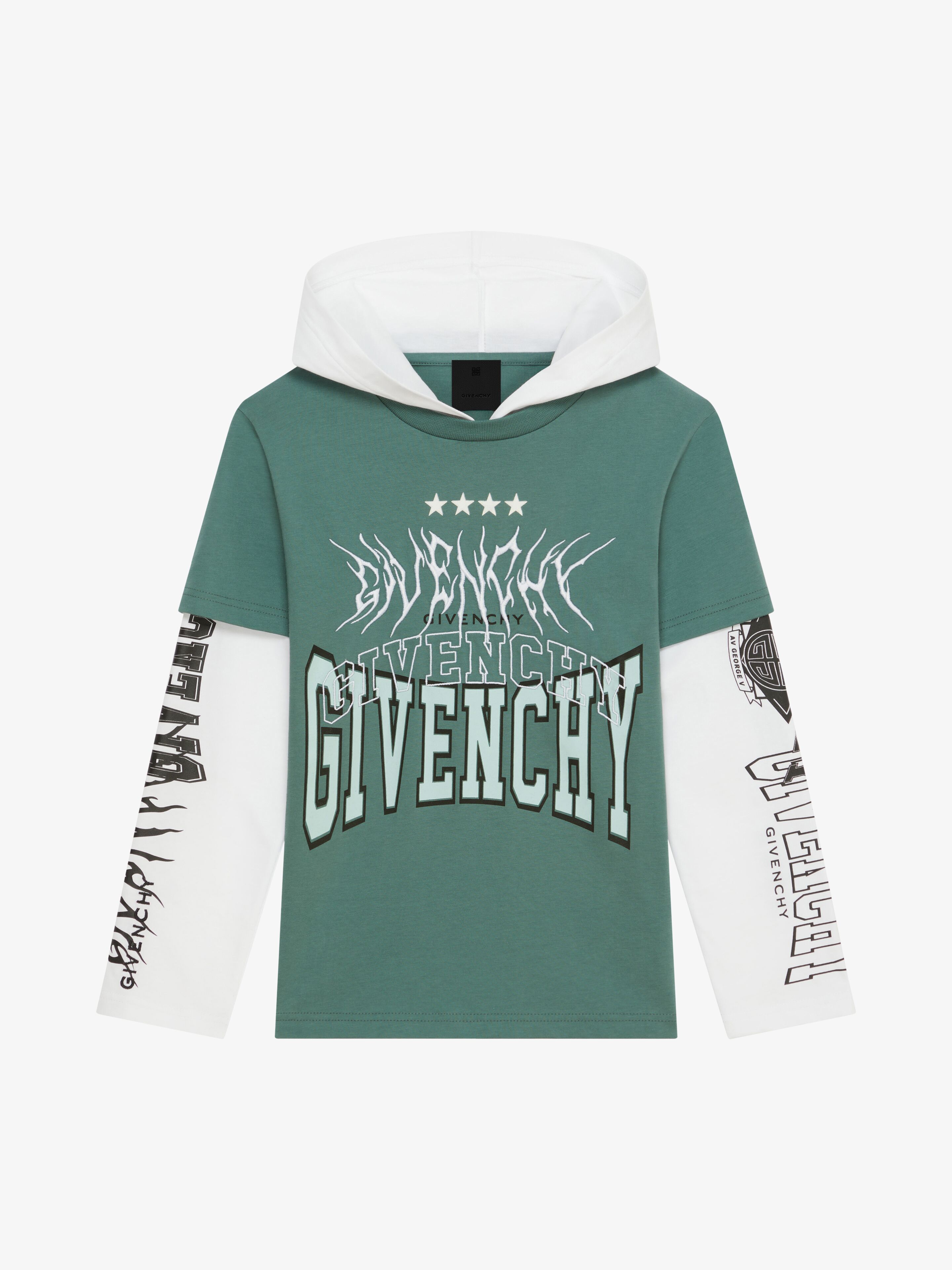 Givenchy - T-shirt À Capuche En Coton À Effet Superposé - Blanc - Unisex - Taille : 10A