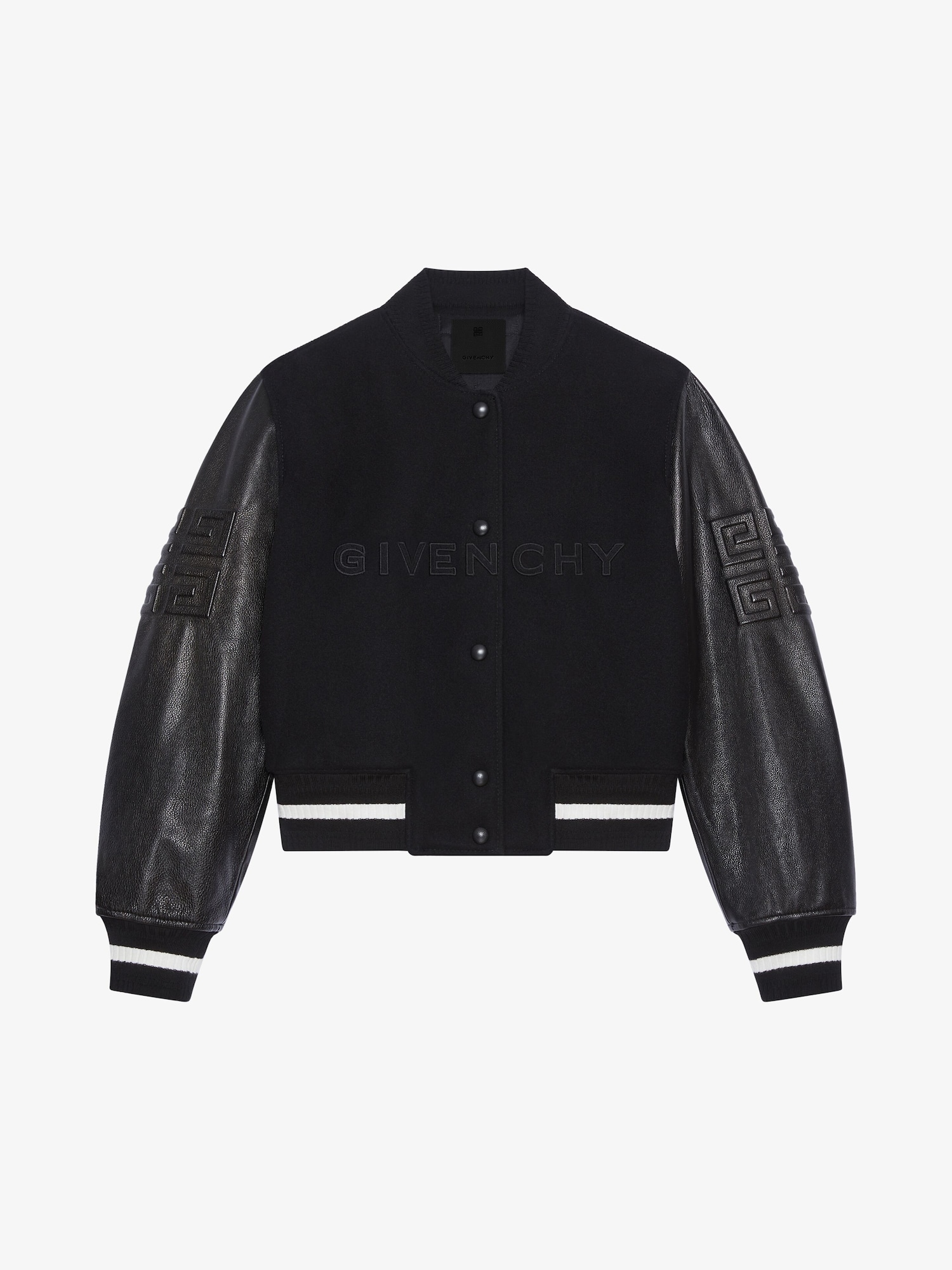 GIVENCHY varsity jacket in wool and leather in - black/white | Givenchy US