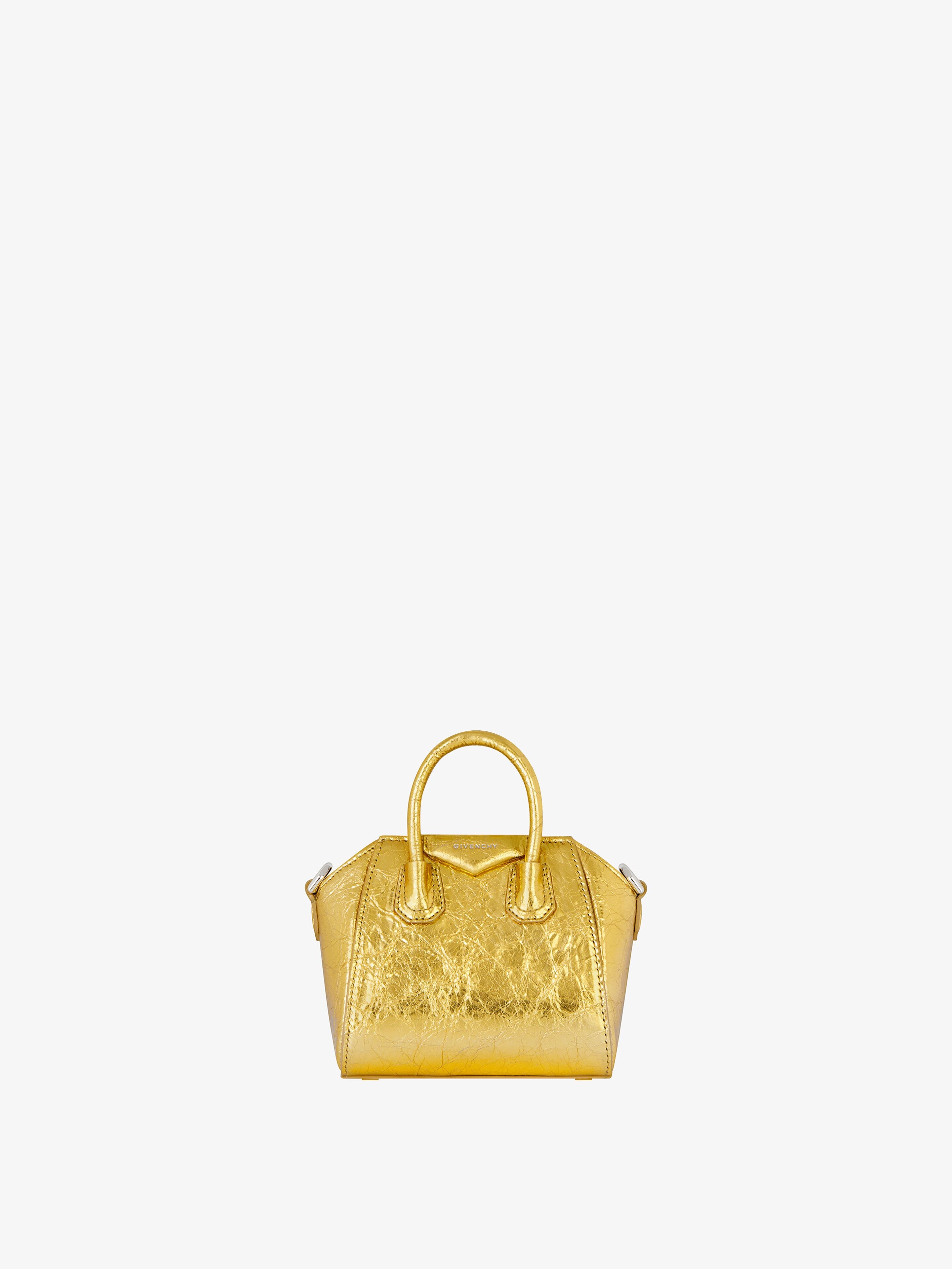 Micro Antigona bag in laminated leather - golden