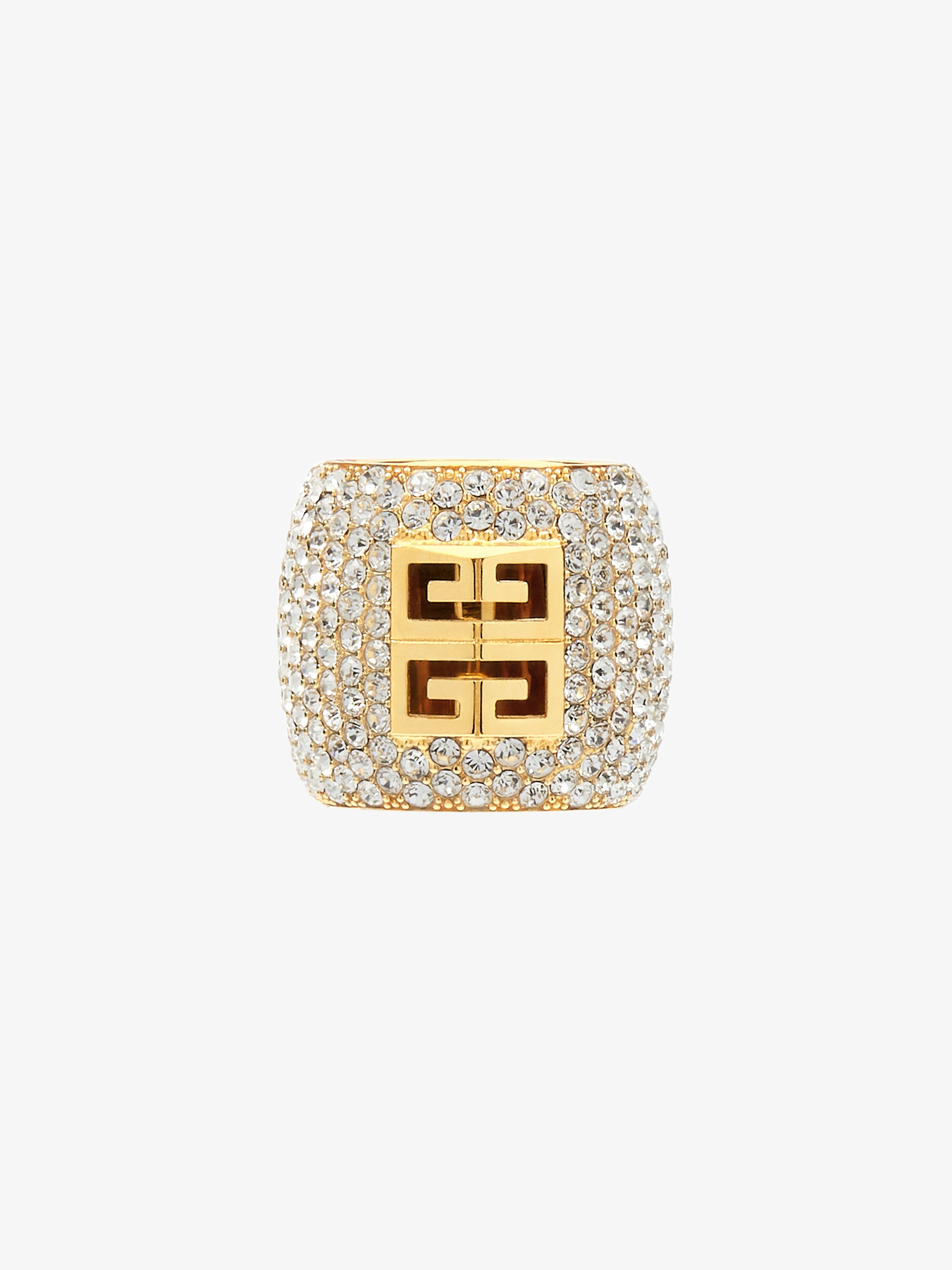 Shop Givenchy Bague 4g En Métal Avec Cristaux In Golden Yellow