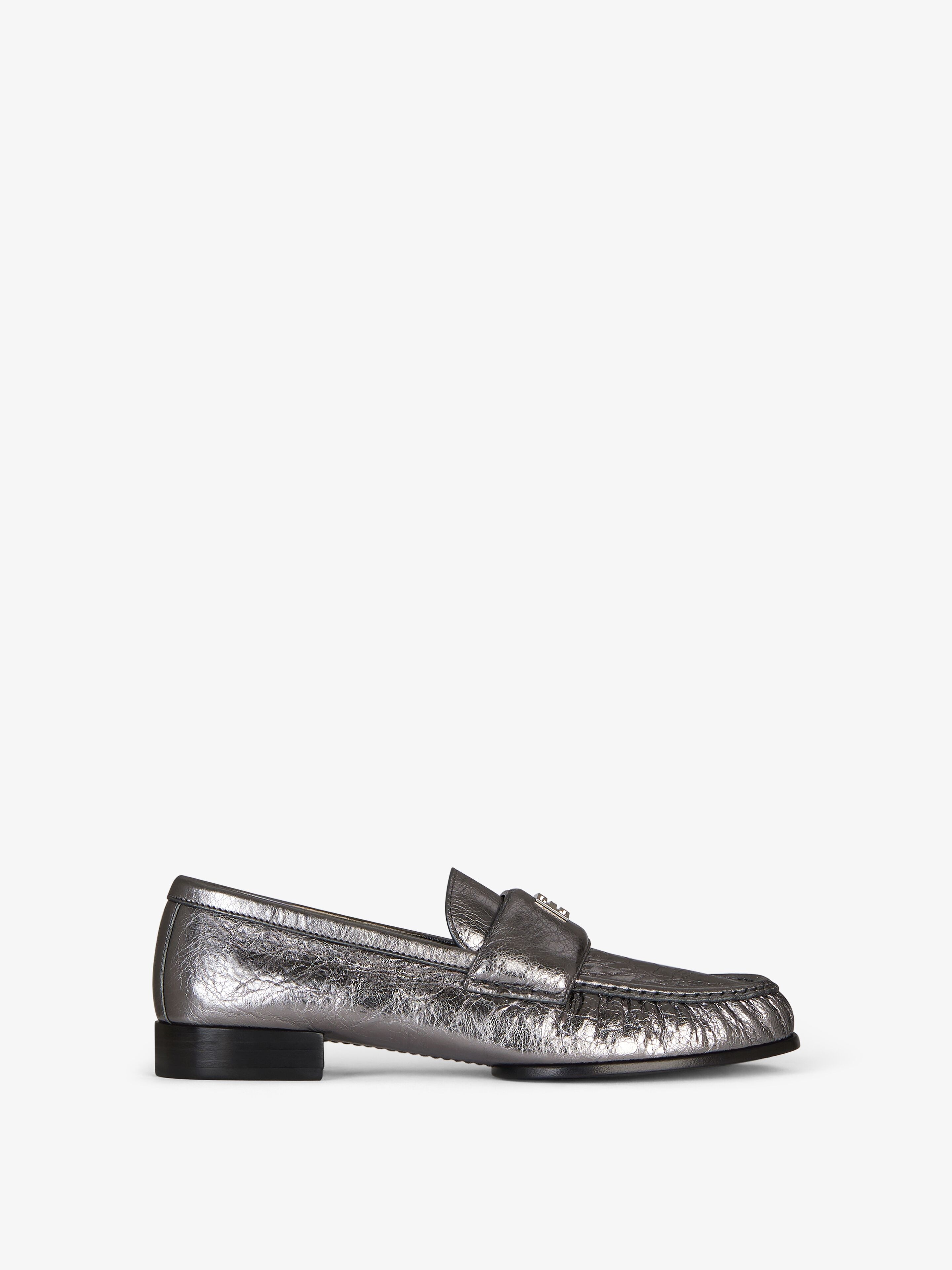 Shop Givenchy 4g Loafers In Laminated Leather In Silvery Grey