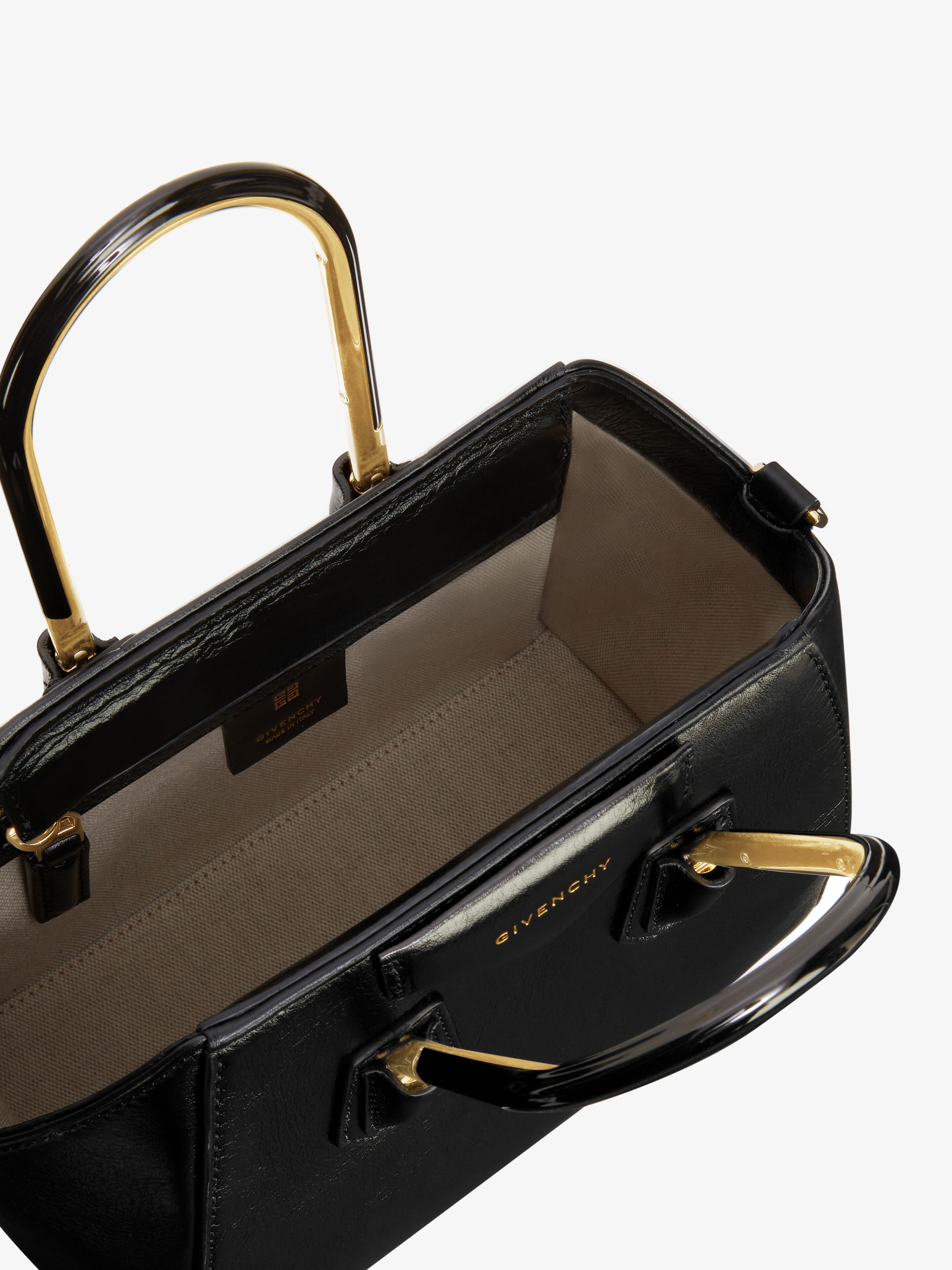 Mini Antigona bag in leather with metal handles in - black