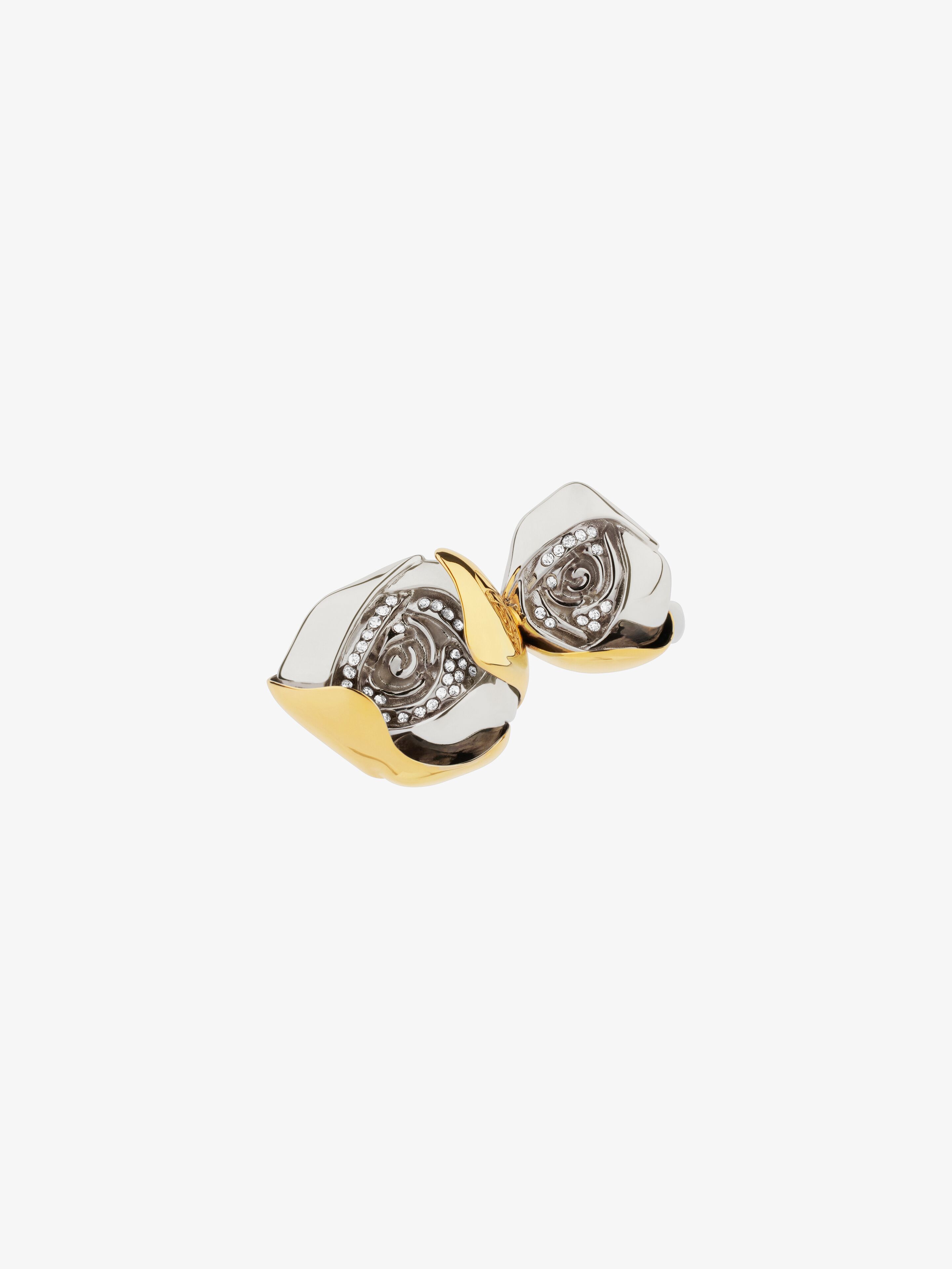 Givenchy - Bague À Double Doigts Flower En Métal Avec Cristaux - Argente - pour Femme - Taille : 54