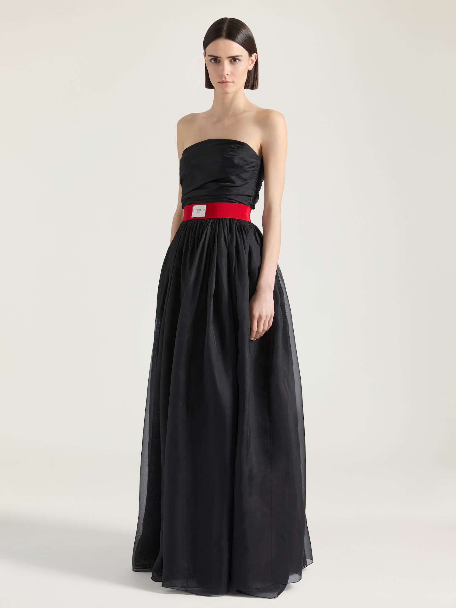 Abito da sera senza spalline in organza nero GIVENCHY IT