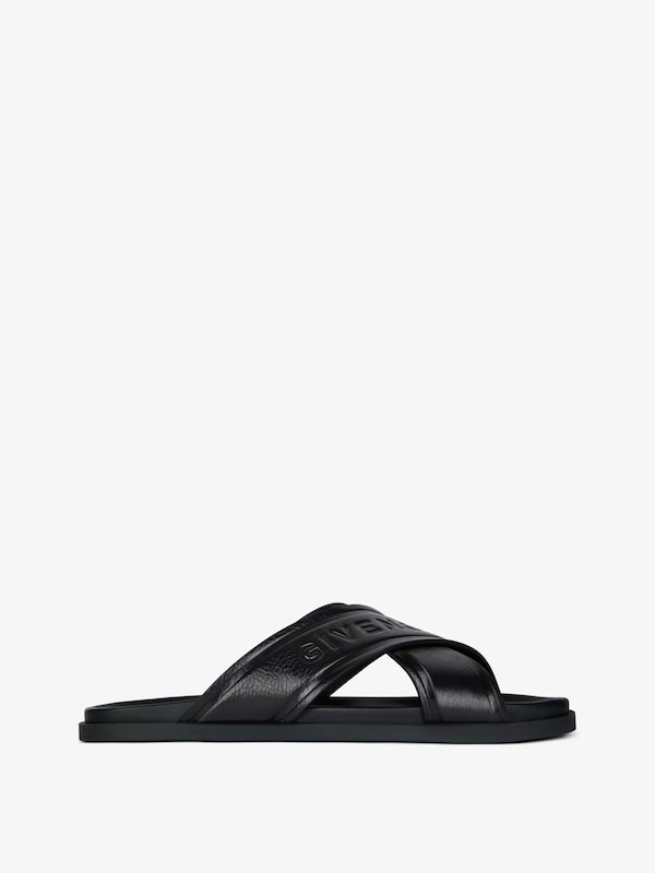 G Plage flat sandals with crossed straps in leather - black | Givenchy US