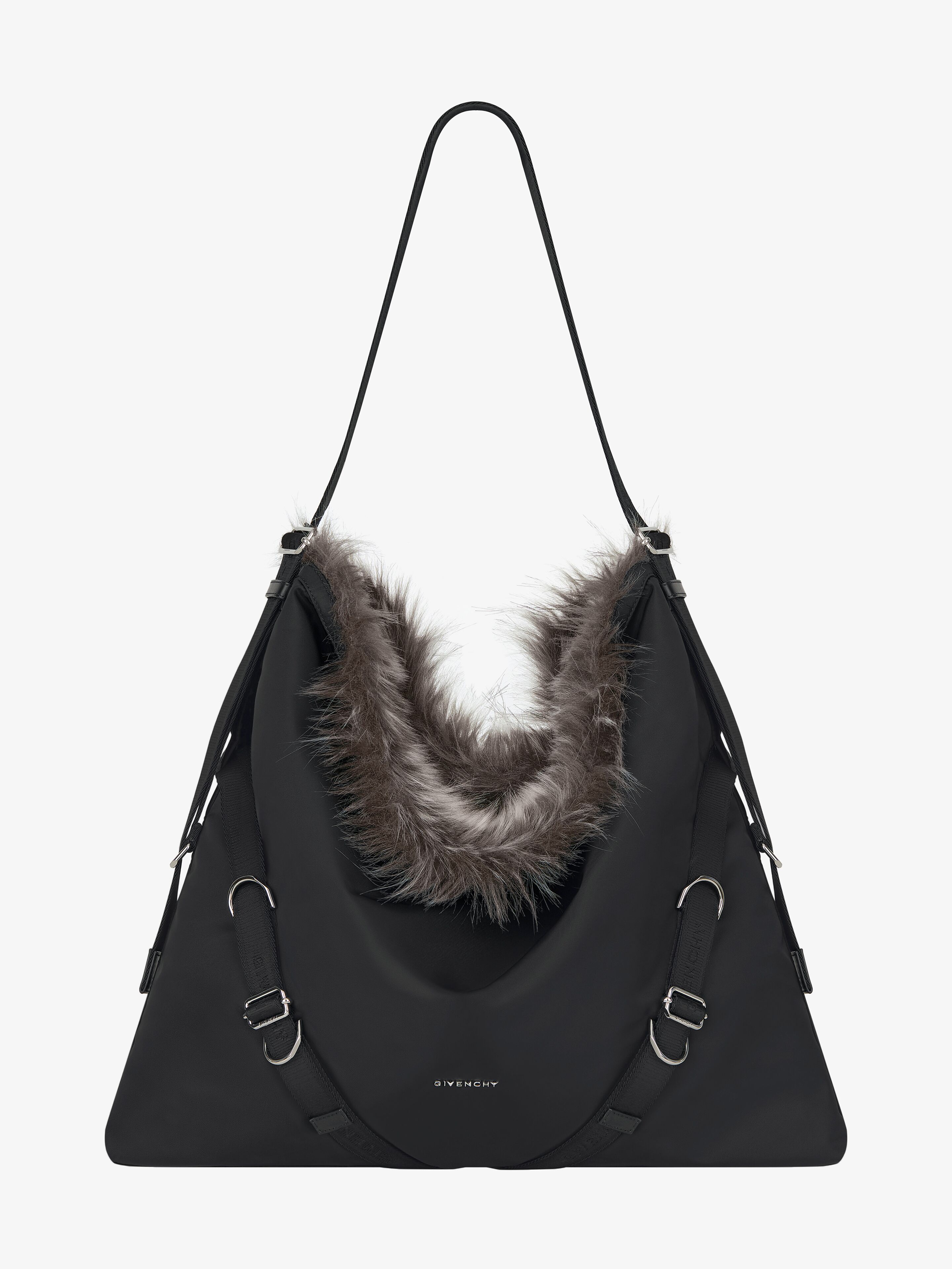 Shop Givenchy Large Voyou Bag In Nylon And Faux Fur In Multicolor