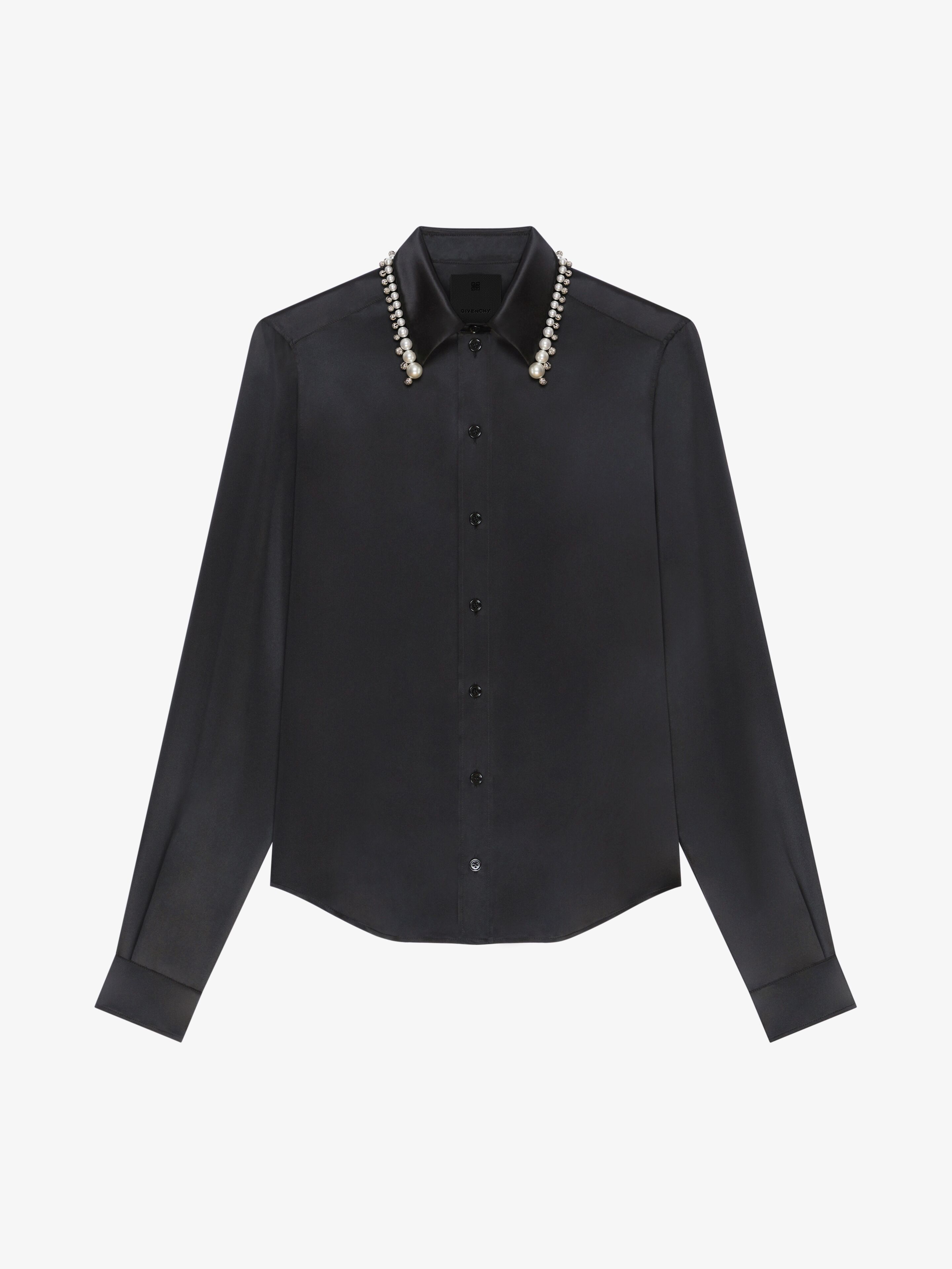 Shop Givenchy Shirt In Satin Silk With Embroidered Pearls In Black